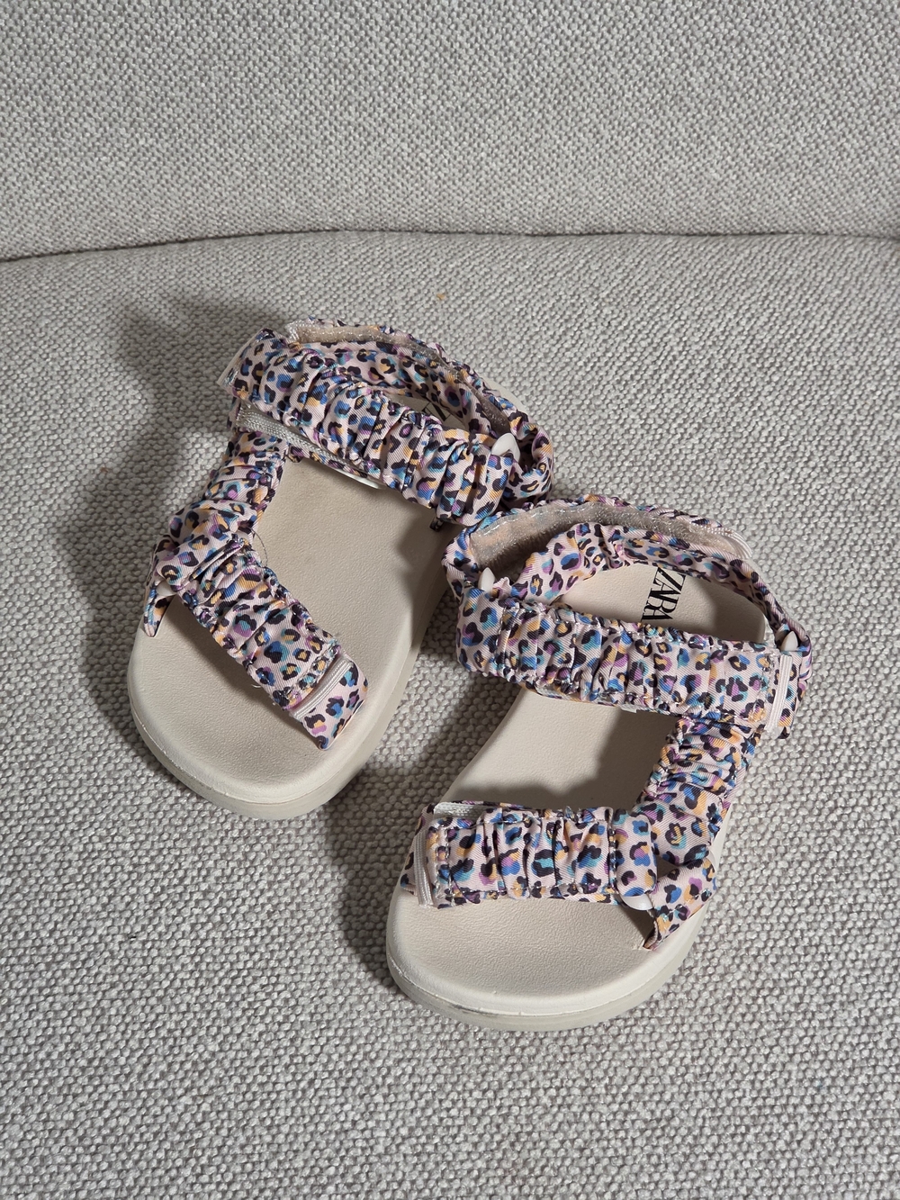 Zara Pink Leopard-Print Ruffled Strap Sandals
